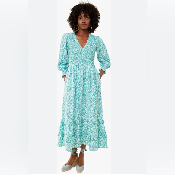 Tuckernuck Pink City Prints- Exclusive Mint Trellis Isabel V-Neck Dress (Small) - Picture 1 of 6